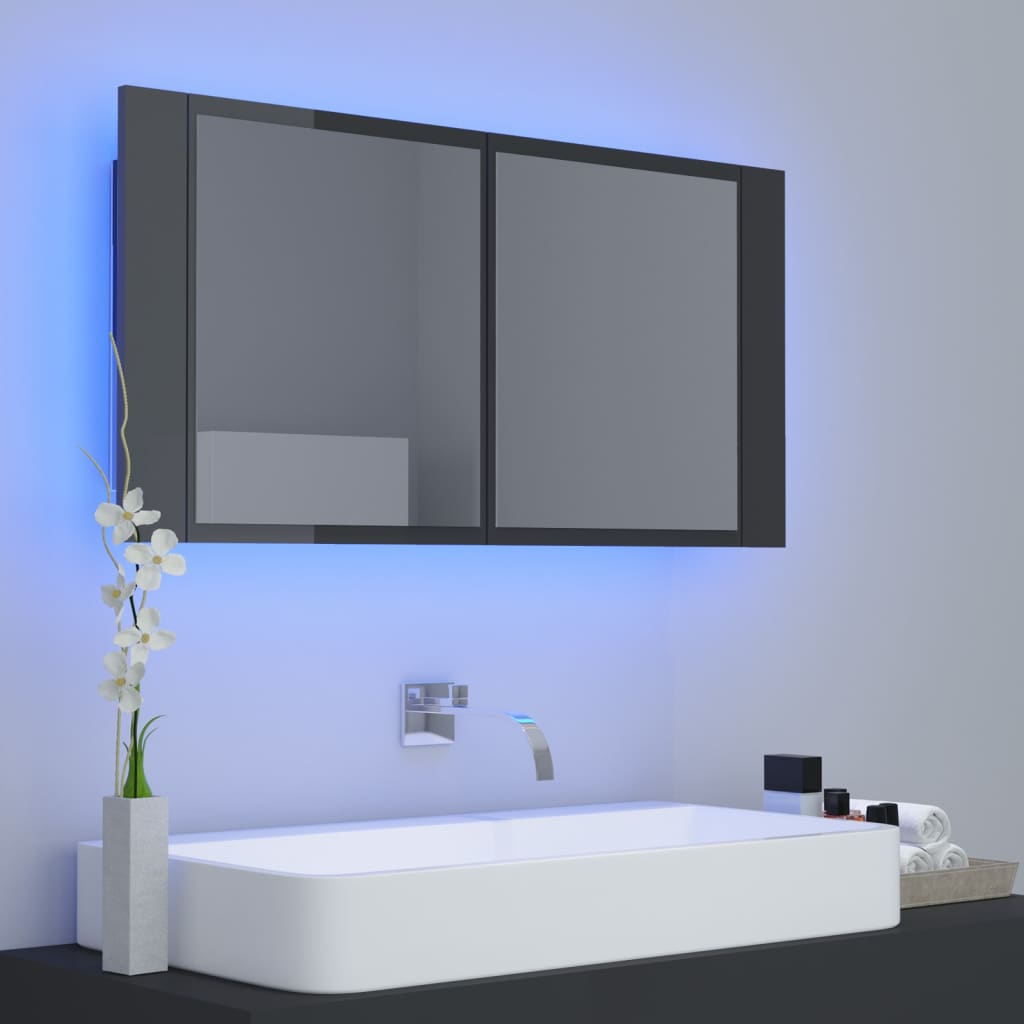 vidaXL LED-peeglikapp kõrgläikega hall 90x12x45 cm, akrüül