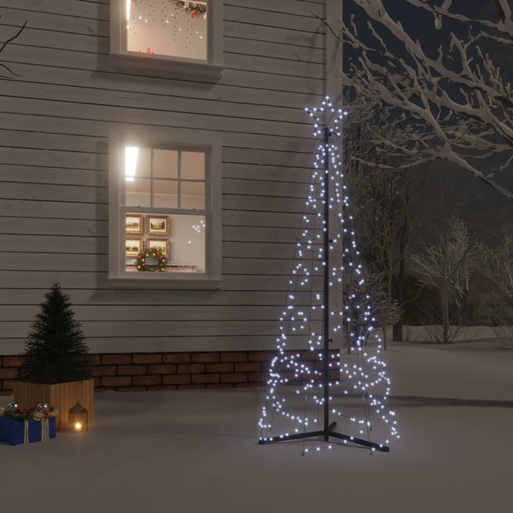 vidaXL koonusekujuline jõulupuu, külm valge, 200 LEDi, 70 x 180 cm