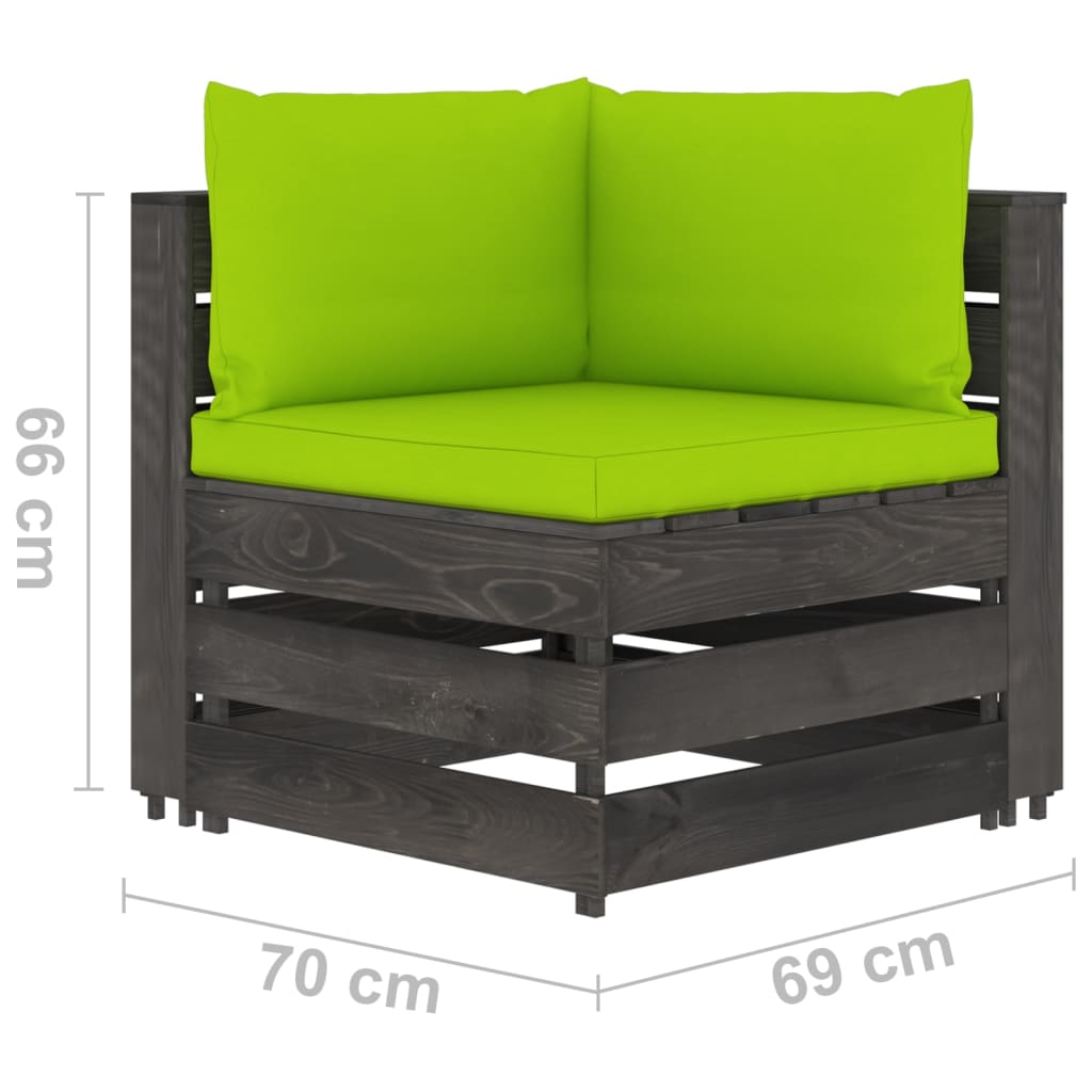 vidaXL nurgadiivan istmepatjadega, hall, immutatud puit