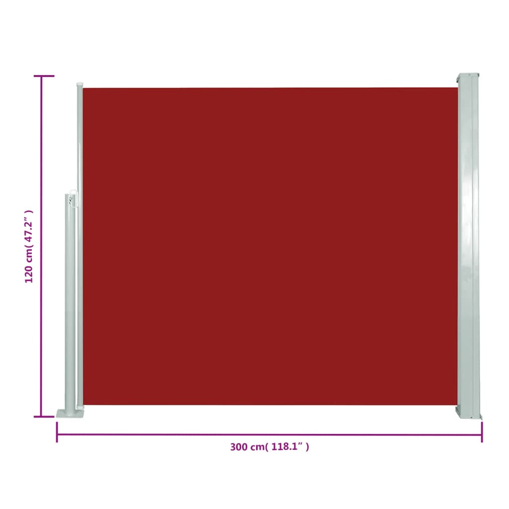 vidaXL lahtitõmmatav külgsein, 120 x 300 cm, punane