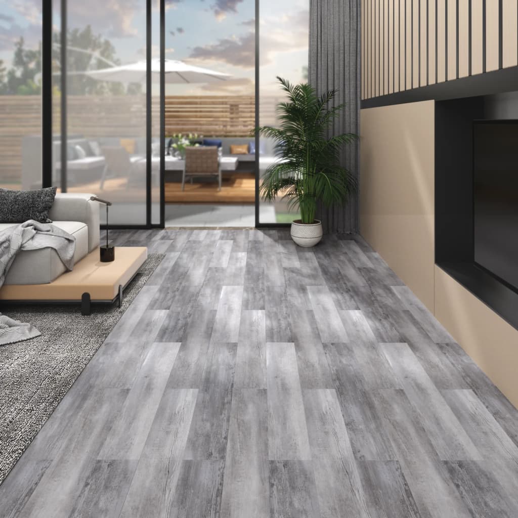 vidaXL PVC-st põrandalauad 5,02 m², 2 mm, iseliimuv, mattpuit, hall