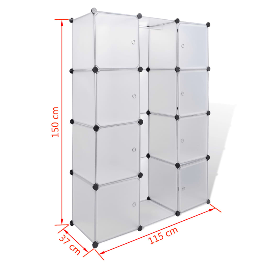 vidaXL modulaarne kapp 9 sektsiooniga, valge, 37 x 115 x 150 cm