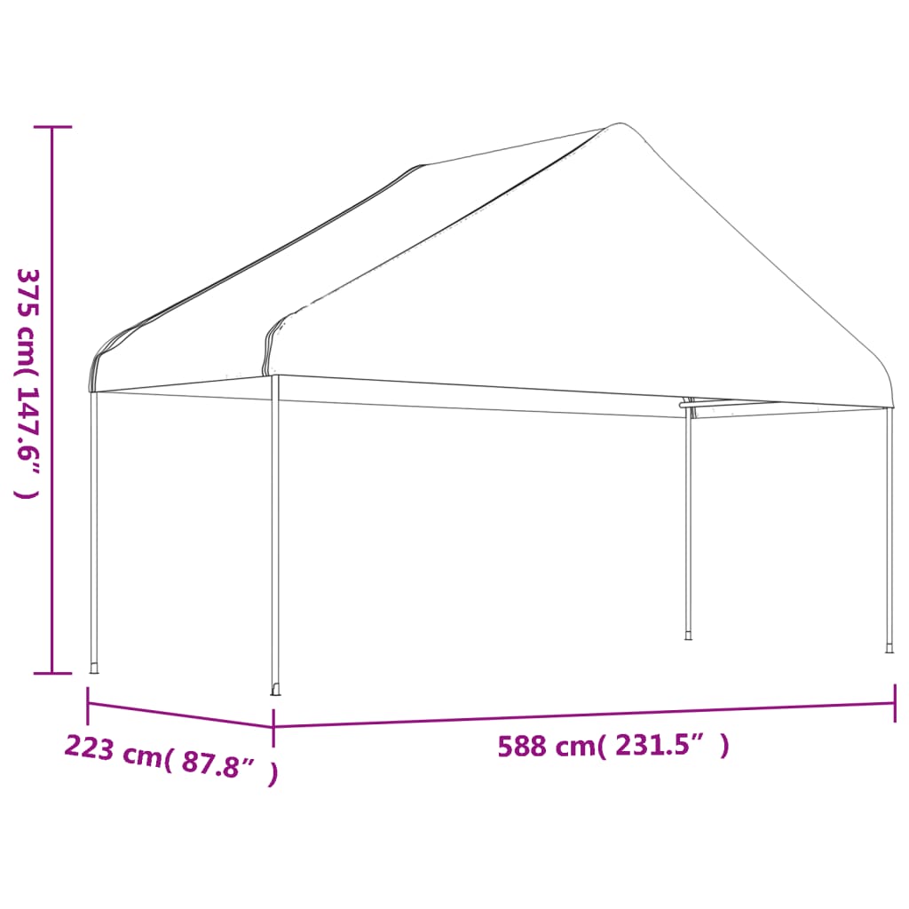 vidaXL katusega varjualune, valge, 4,46 x 5,88 x 3,75 m, polüetüleen