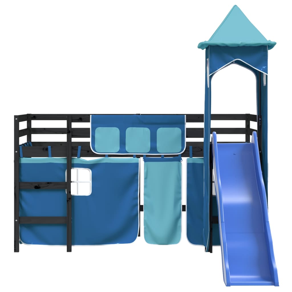 vidaXL laste kõrge voodi torniga, sinine, 80 x 200 cm, männipuit