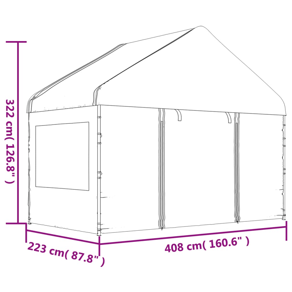 vidaXL katusega varjualune, valge, 4,08 x 2,23 x 3,22 m, polüetüleen