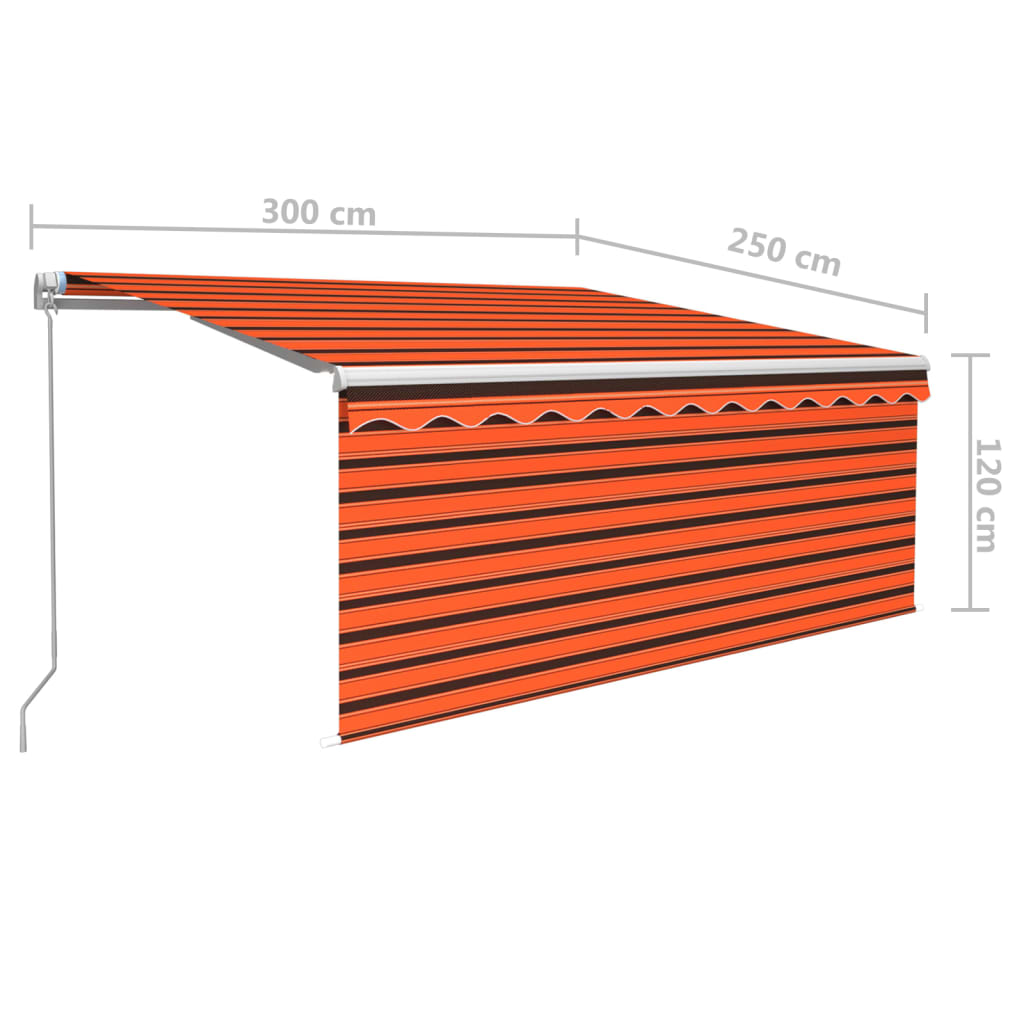 vidaXL sissetõmmatav varikatus rulooga&LED, 3x2,5 m, oranž/pruun