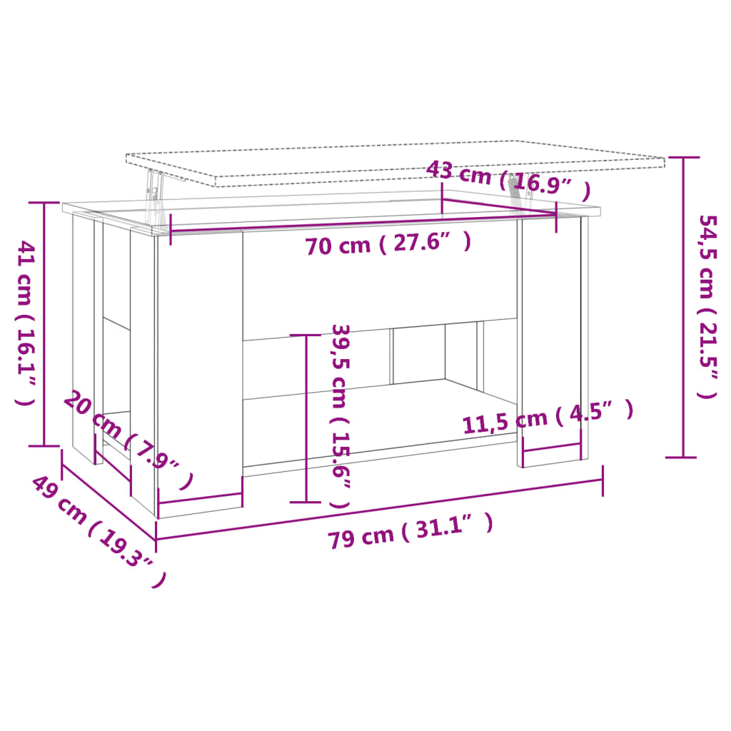 vidaXL kohvilaud, betoonhall, 79x49x41 cm, tehispuit