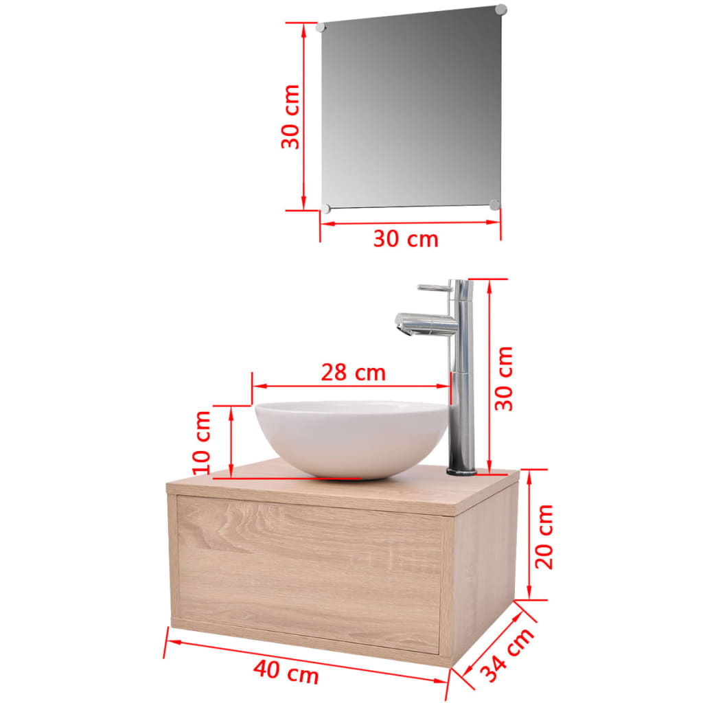 vidaXL neljaosaline kraani ja valamuga vannitoamööbli komplekt, beež