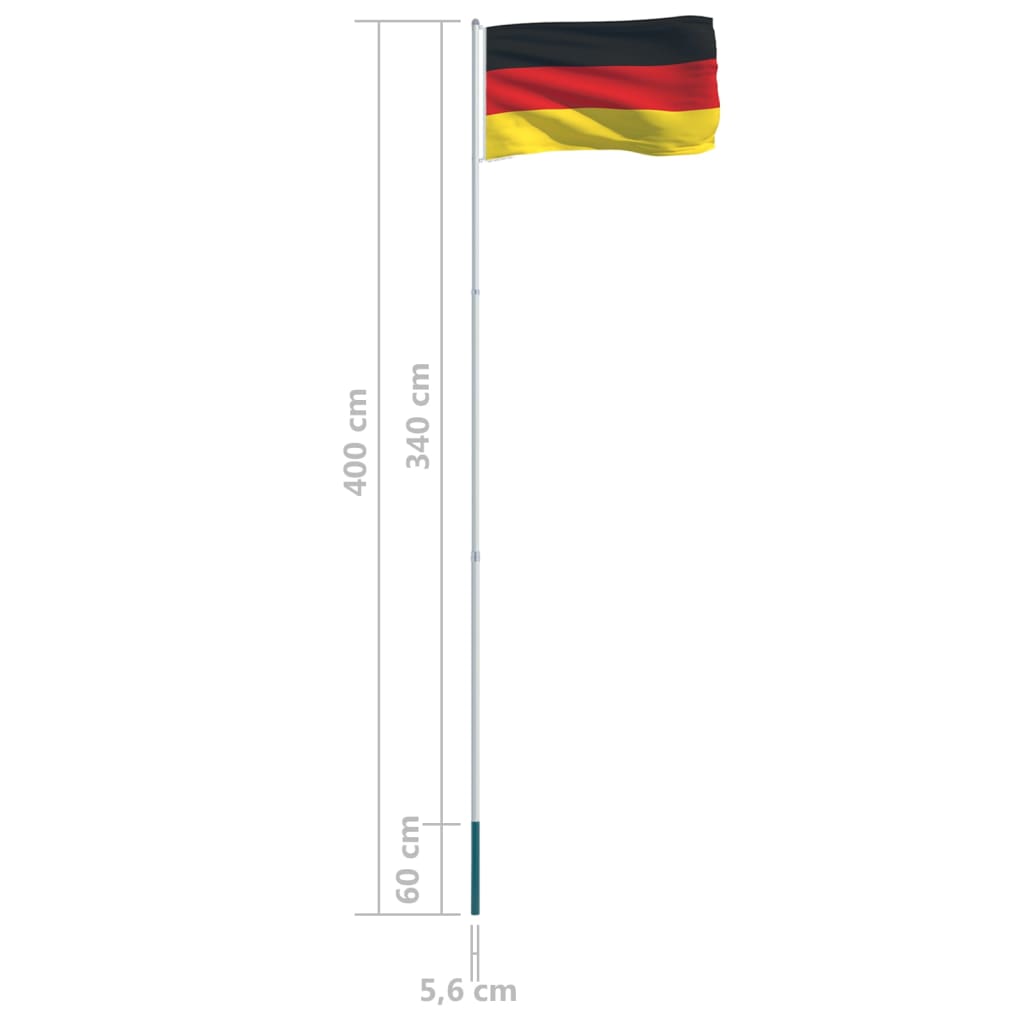 vidaXL Saksamaa lipp ja lipumast, alumiinium, 4 m
