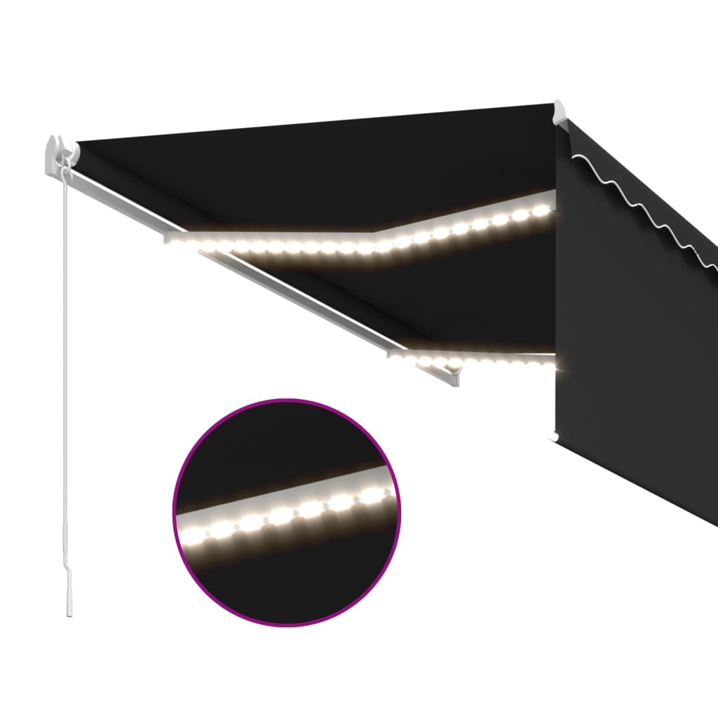 vidaXL käsitsi sissetõmmatav varikatus ruloo & LED,3x2,5 m, antratsiit
