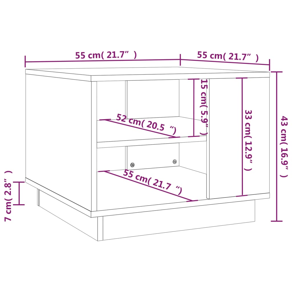 vidaXL kohvilaud, Sonoma tamm, 55 x 55 x 43 cm, puitlaastplaat