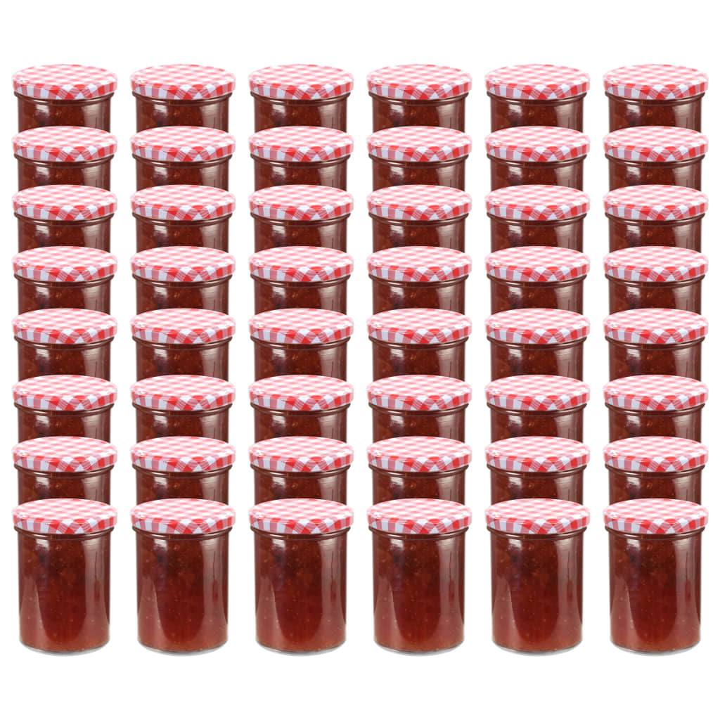 vidaXL klaasist moosipurgid valge ja punase kaanega 48 tk, 400 ml