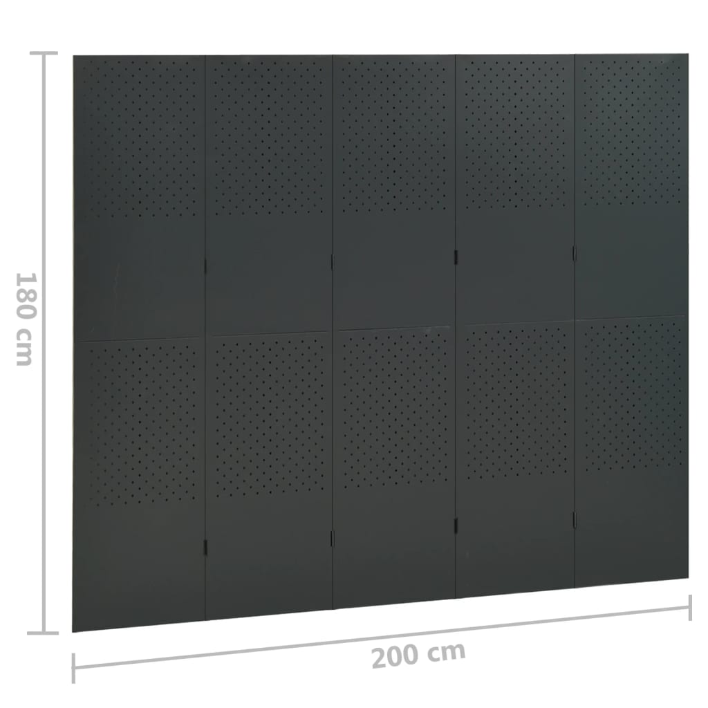 vidaXL 5 paneeliga ruumijagaja, antratsiit, 200 x 180 cm, teras