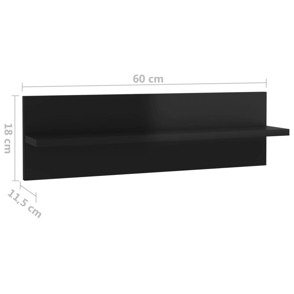 vidaXL seinariiulid 2 tk, kõrgläikega must, 60x11.5x18cm, puitlaastplaat