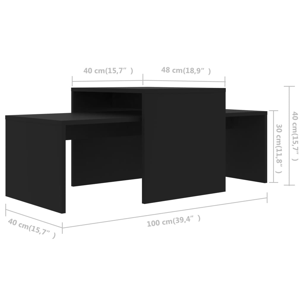 vidaXL kohvilaudade komplekt, must, 100 x 48 x 40 cm puitlaastplaat