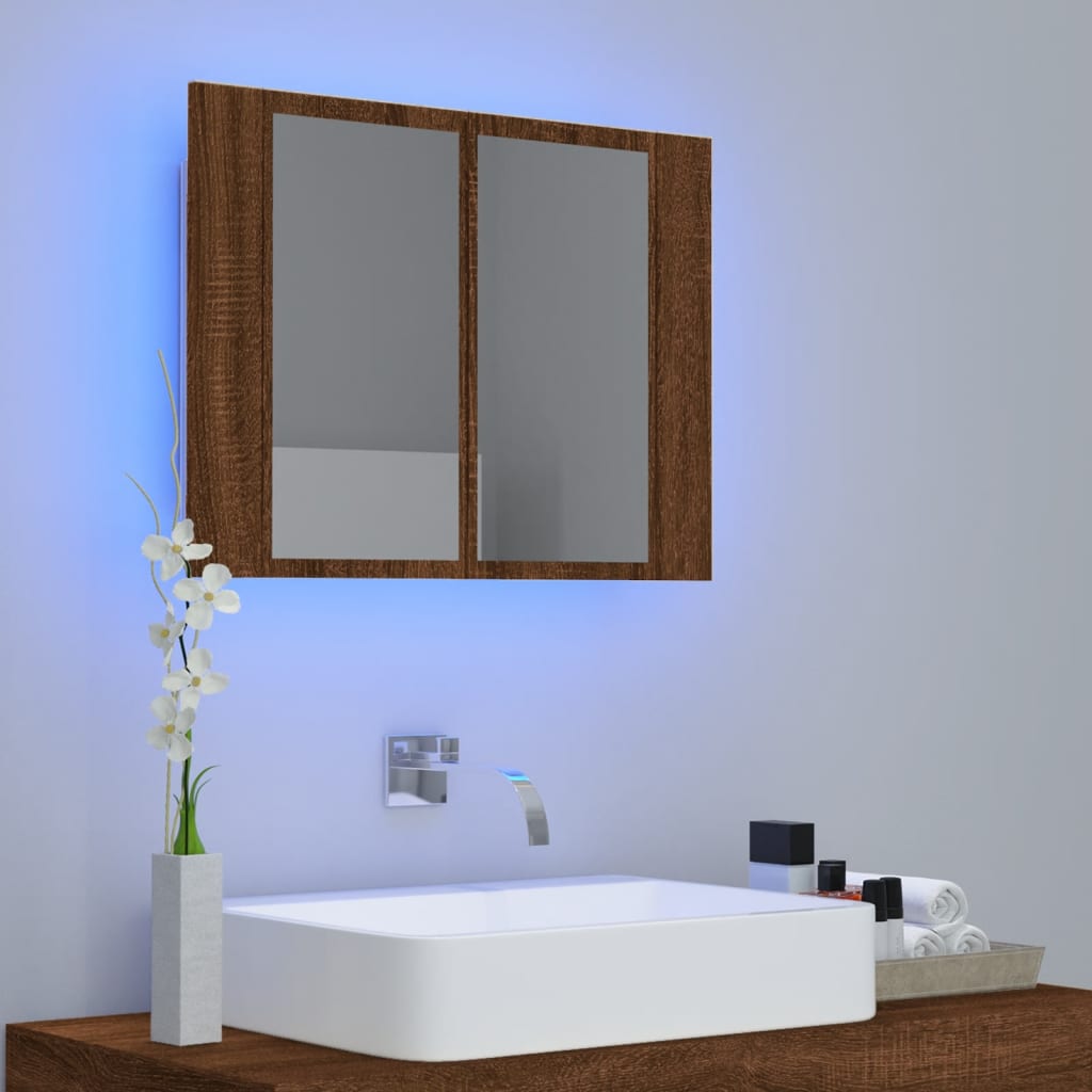 vidaXL LED-peegelkapp, pruun tamm, 60 x 12 x 45 cm, tehispuit