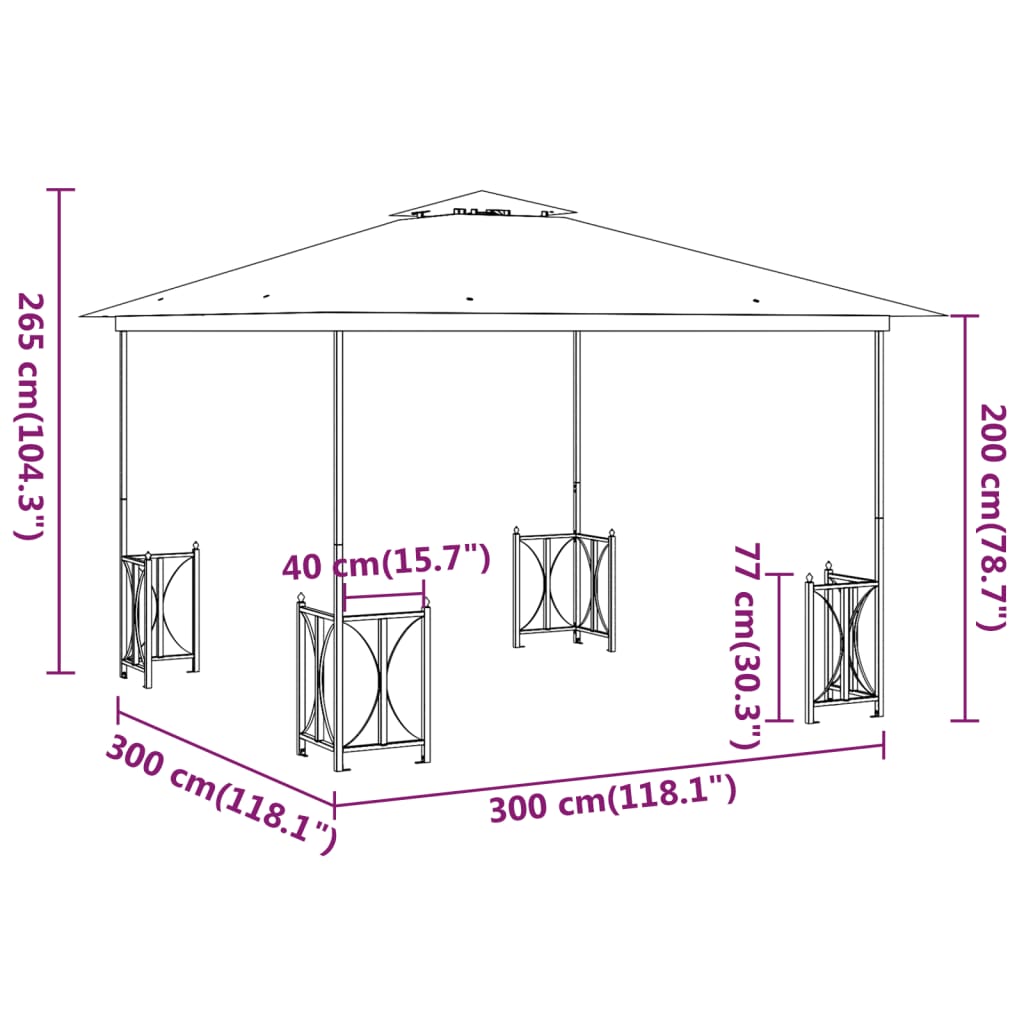 vidaXL varjualune külgseinte ja kahekordse katusega, 3 x 3 m, kreemjas