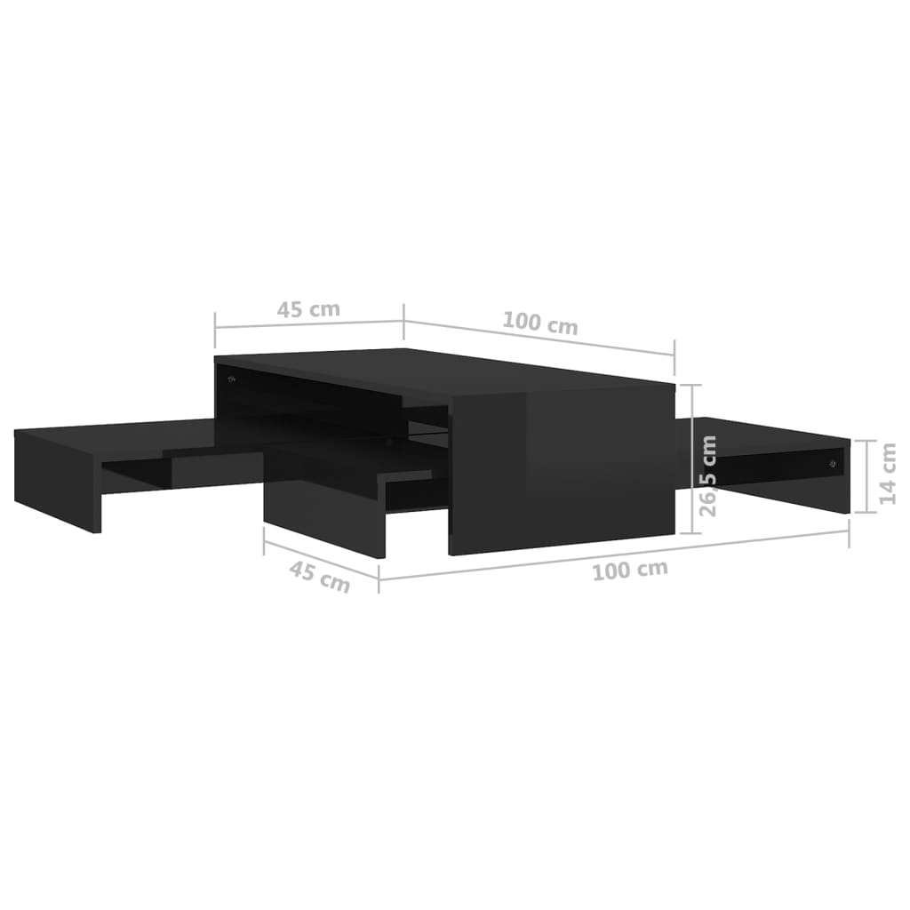 vidaXL üksteise alla käivad kohvilauad kõrgläige, must 100x100x26,5 cm