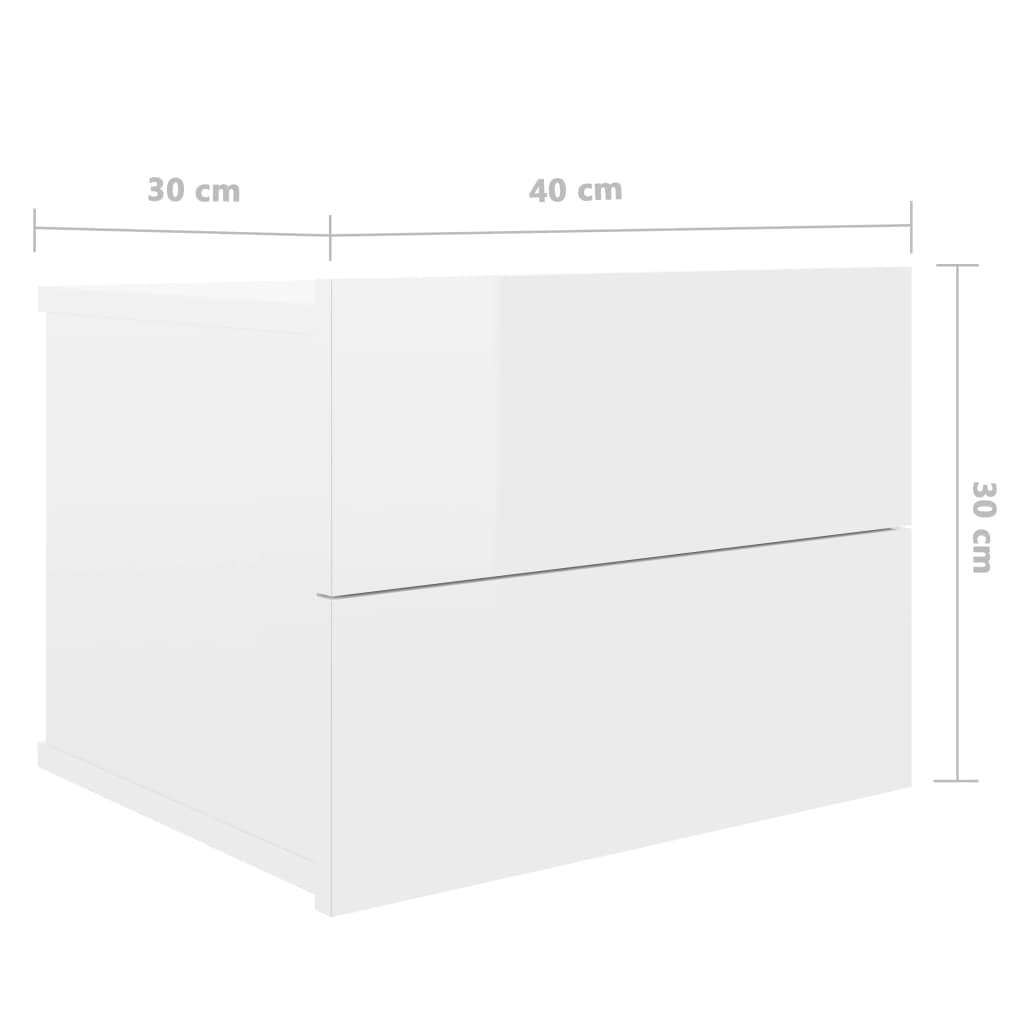 vidaXL öökapp 2 tk, kõrgläikega valge, 40 x 30 x 30 cm, puitlaastplaat