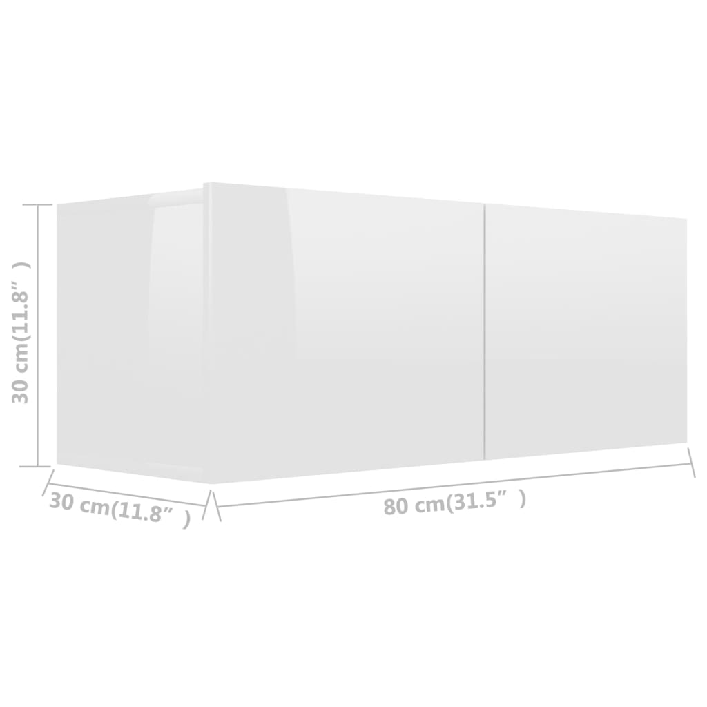 vidaXL telerikapp, kõrgläikega valge, 80 x 30 x 30 cm, puitlaastplaat