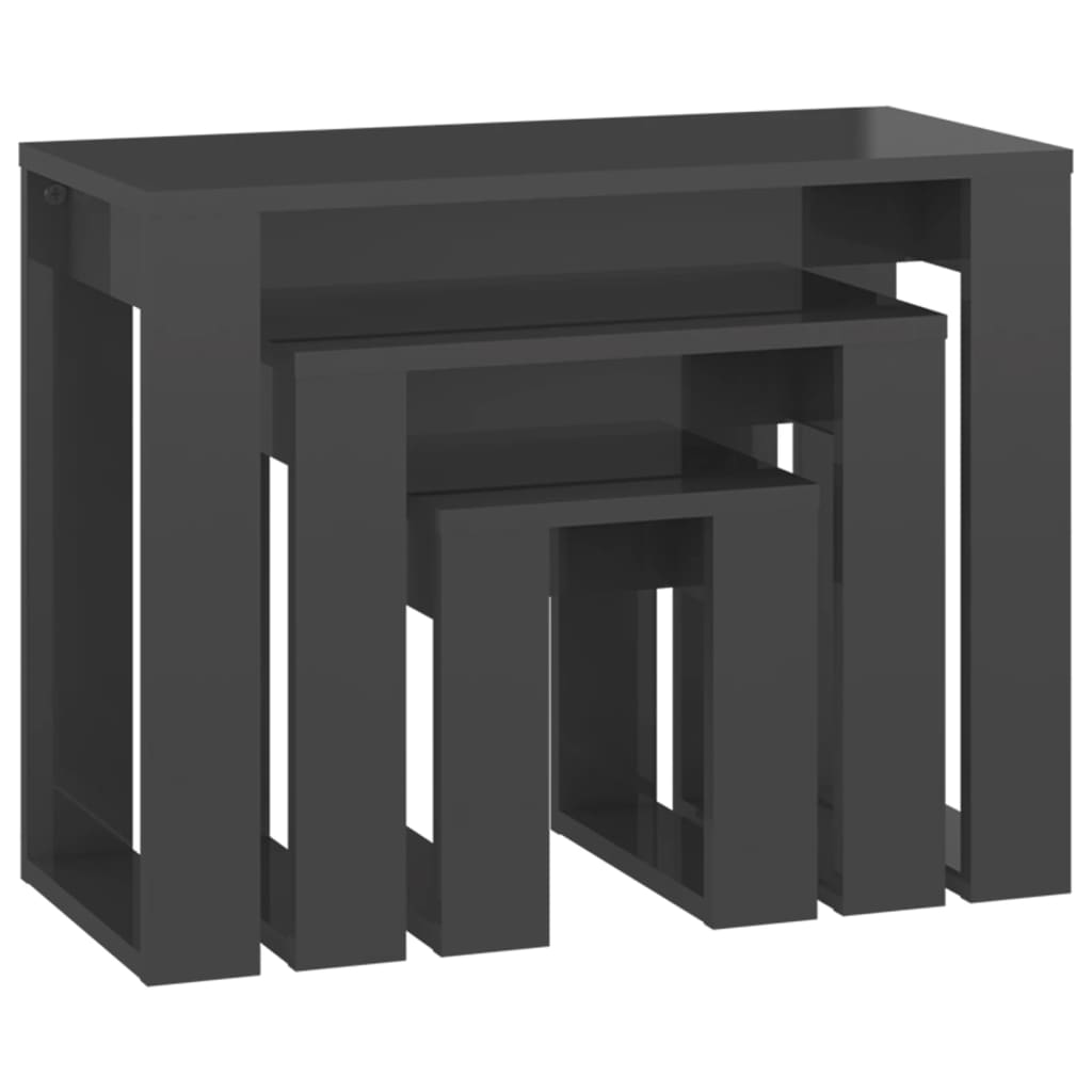 vidaXL üksteise alla mahtuvad lauad, 3 tk, kõrgläikega hall, tehispuit