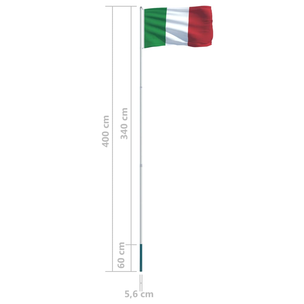 vidaXL Itaalia lipp ja lipumast, alumiinium, 4 m