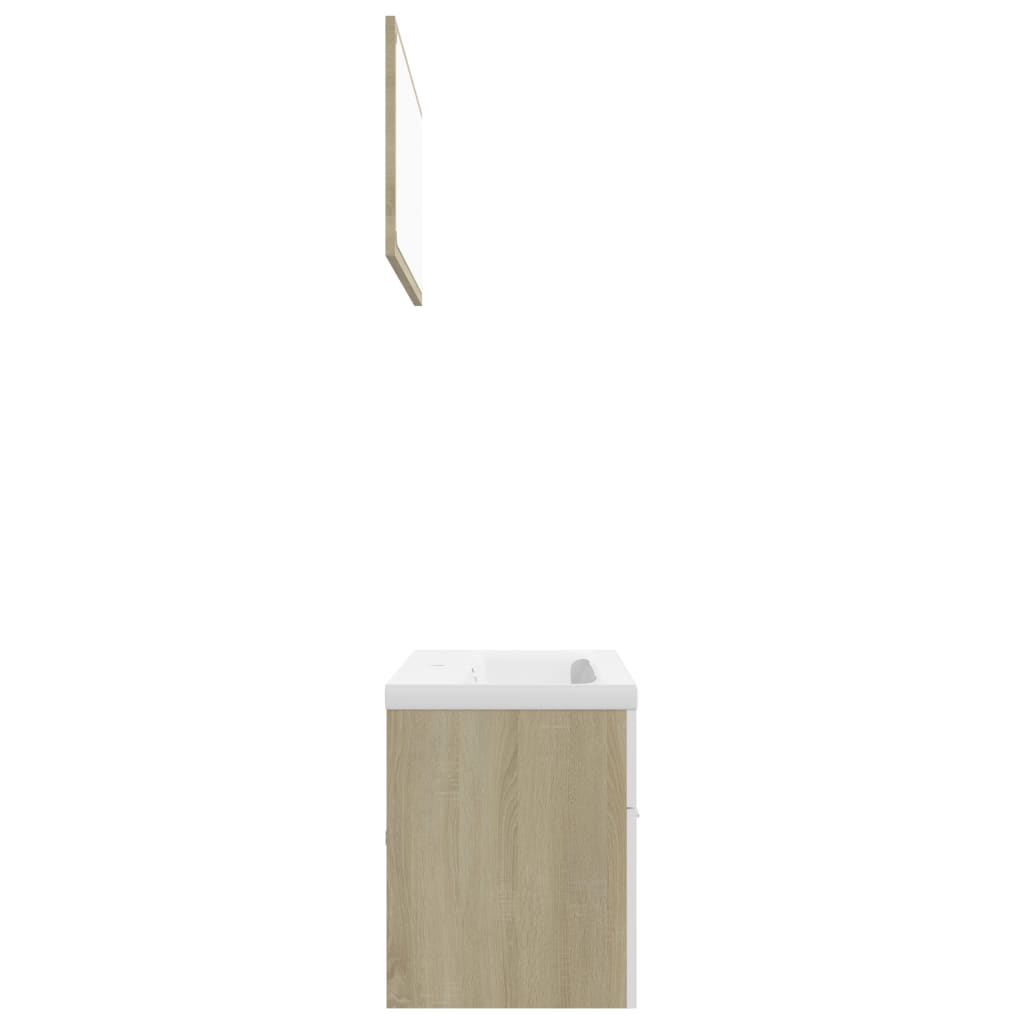 vidaXL vannitoamööbli komplekt, valge ja Sonoma tamm, puitlaastplaat