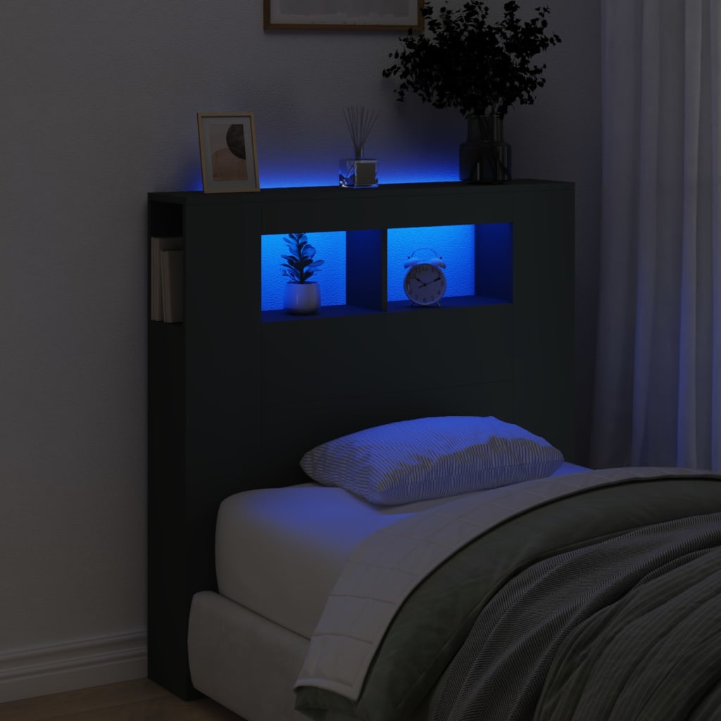vidaXL voodipeats LEDiga, must, 100 x 18,5 x 103,5 cm, tehispuit