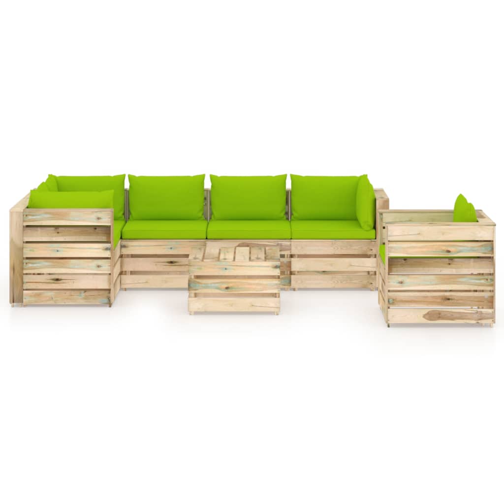 vidaXL 7-osaline aiamööbli komplekt istmepatjadega roheimmutatud puit