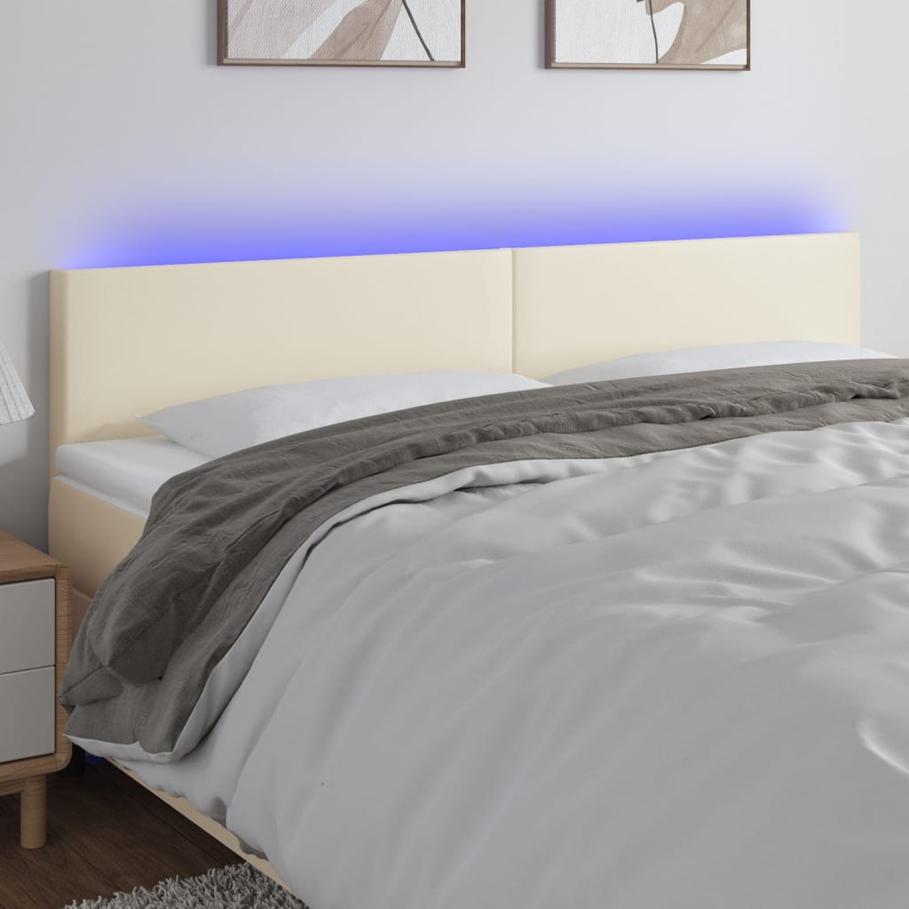 vidaXL LED-voodipeats, kreemjas, 180x5x78/88 cm, kunstnahk