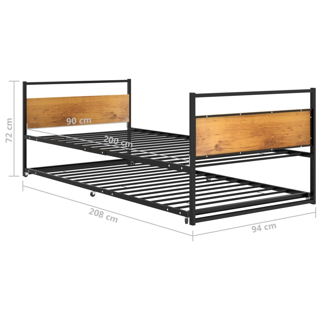 vidaXL lahtikäiv voodiraam, must, metall, 90 x 200 cm