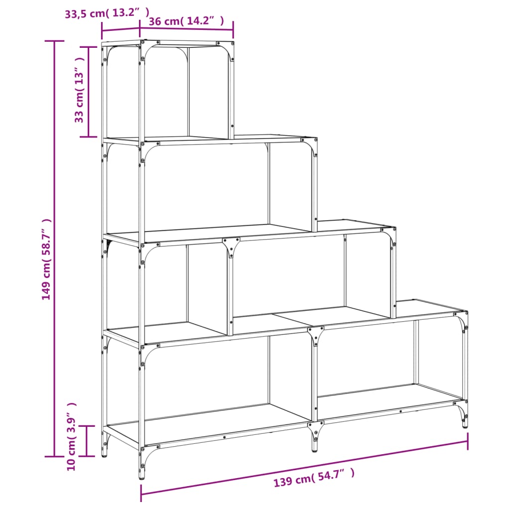 vidaXL raamaturiiul 4-korruseline, Sonoma, 139x33,5x149 cm, tehispuit