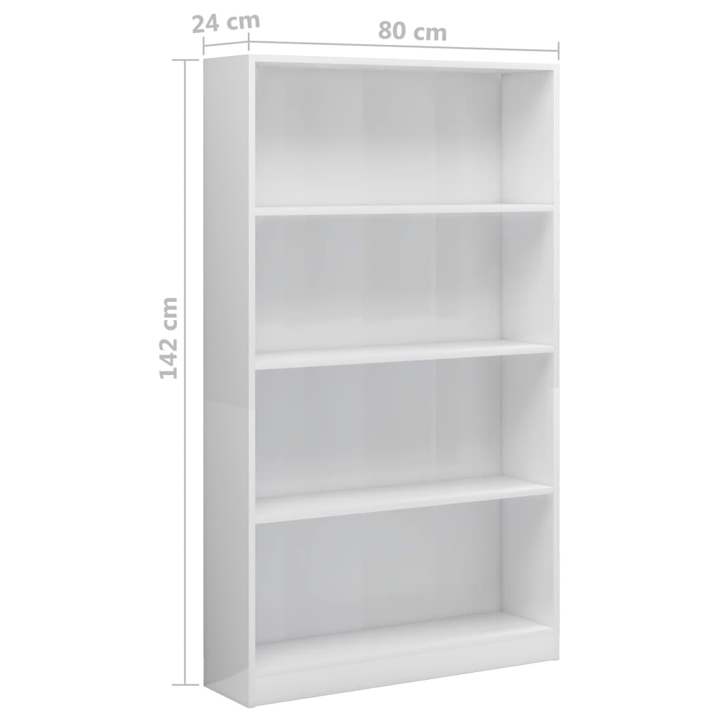vidaXL 4-korruseline raamaturiiul valge 80x24x142 cm tehispuit