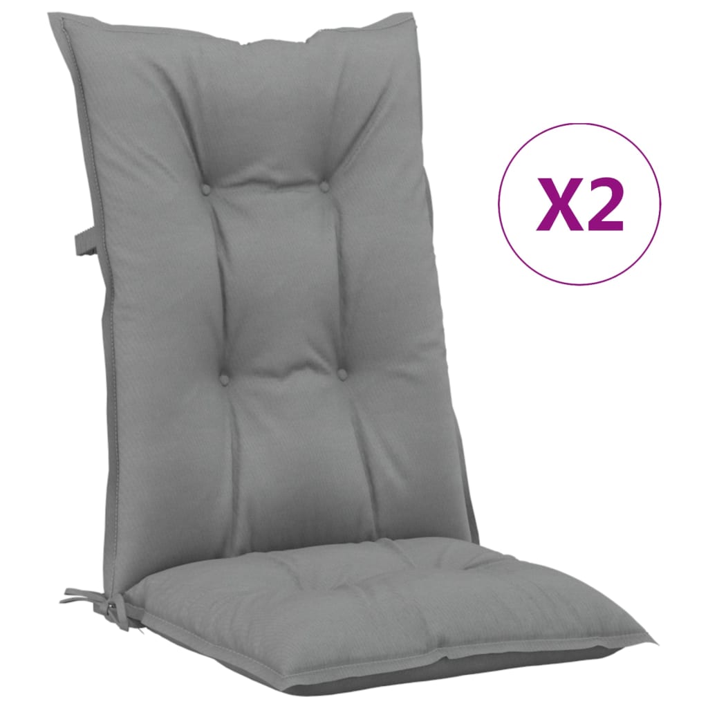 vidaXL kõrge seljatoega toolipadjad 2 tk, hall, 120x50x7 cm, kangas