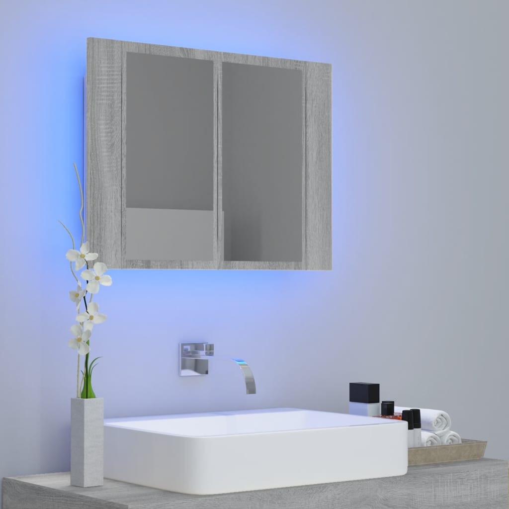 vidaXL LED-peegelkapp, hall Sonoma tamm, 60 x 12 x 45 cm, tehispuit