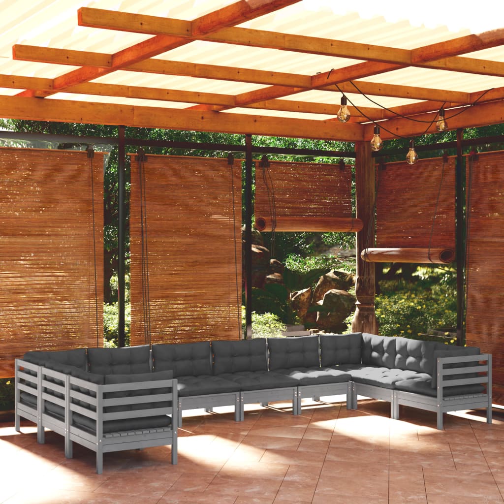 vidaXL 10-osaline aiamööbli komplekt istmepatjadega, hall, männipuit