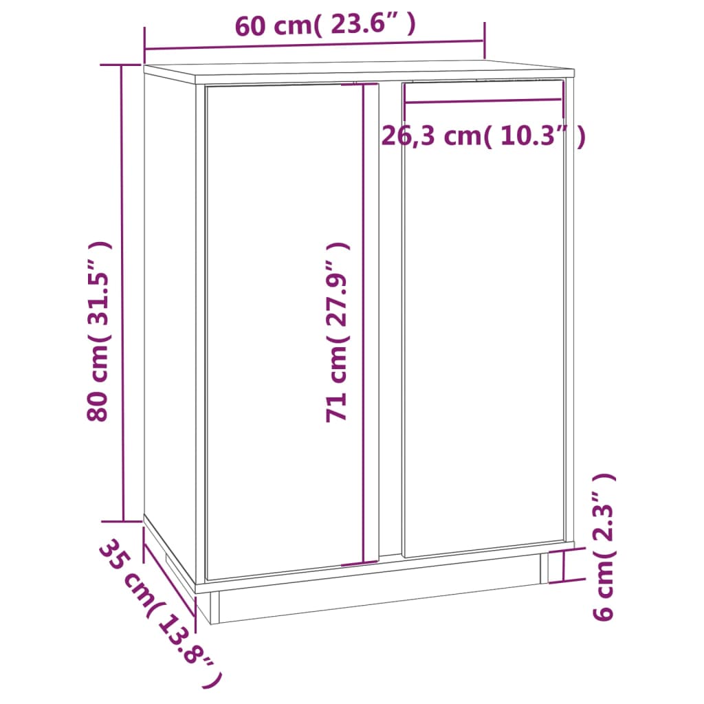 vidaXL puhvetkapp, hall, 60 x 35 x 80 cm, männipuit