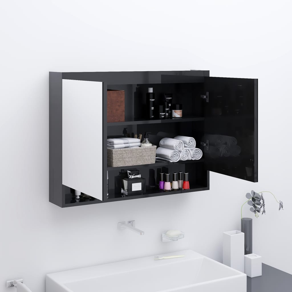 vidaXL vannitoa peegelkapp, 80 x 15 x 60 cm, MDF, säravmust