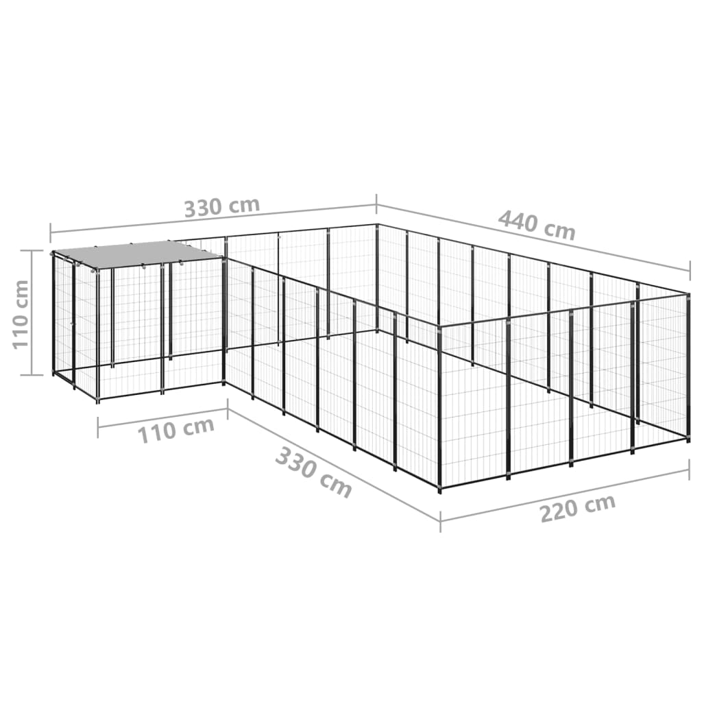 vidaXL koeraaedik, must, 10,89 m², teras