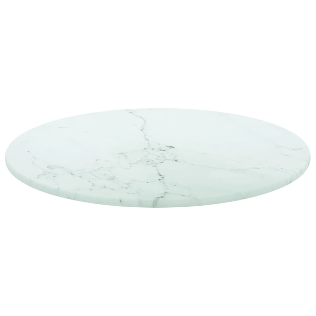 vidaXL lauaplaat, valge Ø30x0,8 cm, karastatud klaas marmordisain