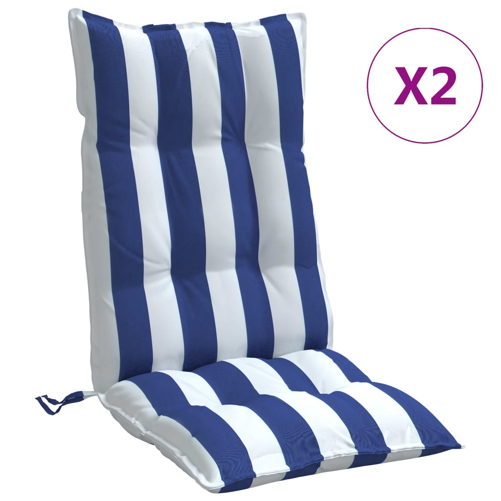 vidaXL kõrge seljatoega toolipadjad 2 tk, sinise/valge triibuline