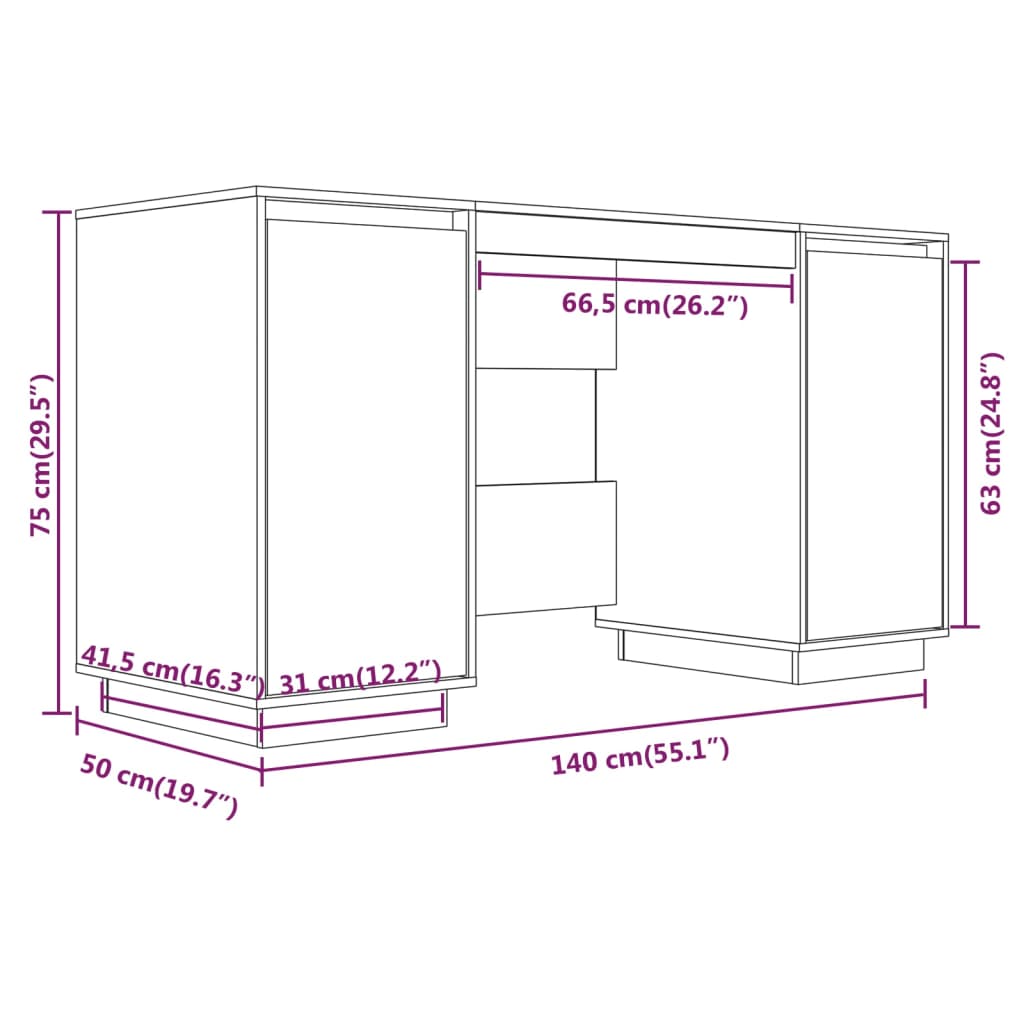 vidaXL kirjutuslaud, hall, 140 x 50 x 75 cm, männipuit