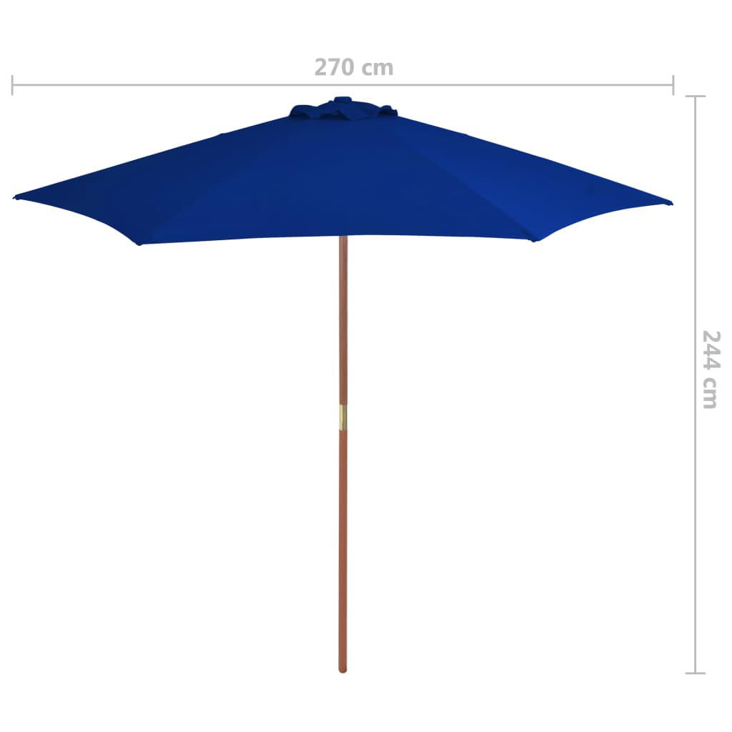 vidaXL päikesevari puidust postiga, sinine, 270 cm