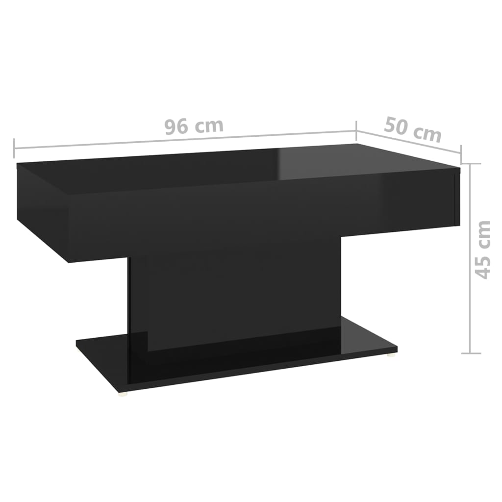 vidaXL kohvilaud, kõrgläikega, must, 96 x 50 x 45 cm, puitlaastplaat