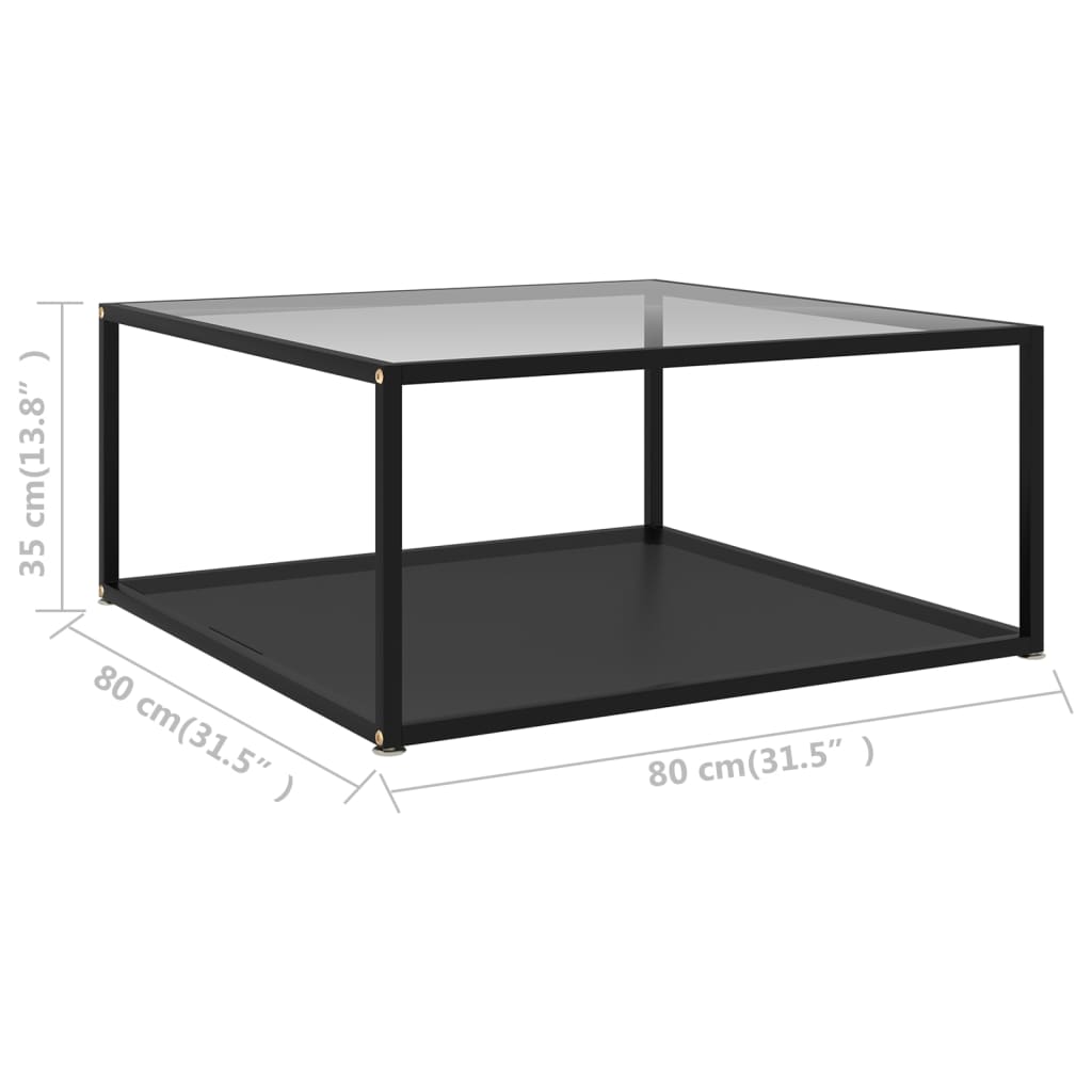 vidaXL kohvilaud, läbipaistev ja must, 80 x 80 x 35 cm, karastatud klaas