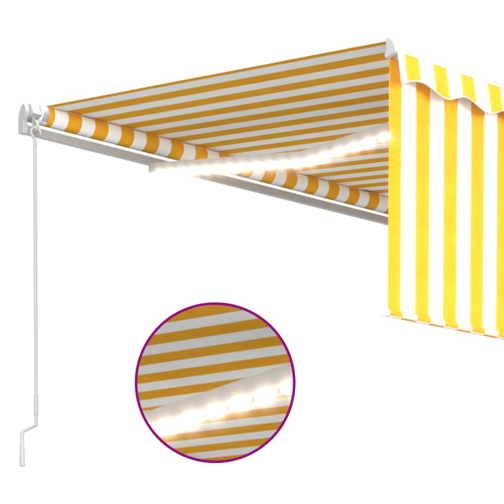 vidaXL käsitsi sissetõmmatav varikatus ruloo&LED, 4x3m, kollane/valge