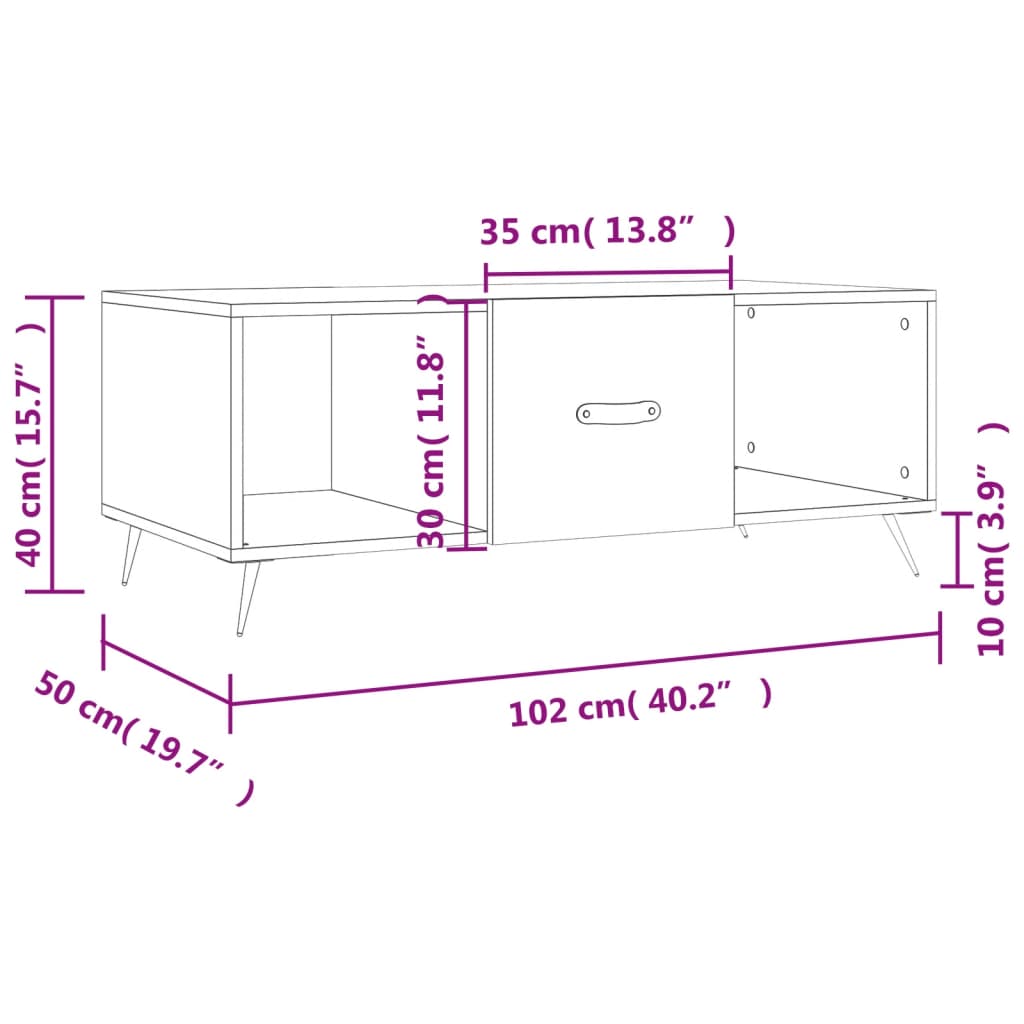 vidaXL kohvilaud, valge, 102 x 50 x 40 cm, tehispuit