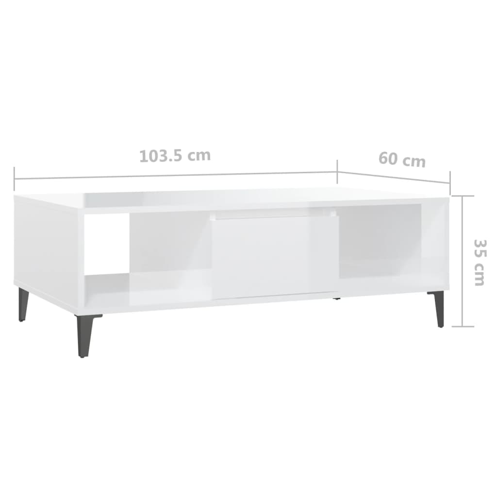 vidaXL kohvilaud, kõrgläikega valge, 103,5x60x35 cm, puitlaastplaat
