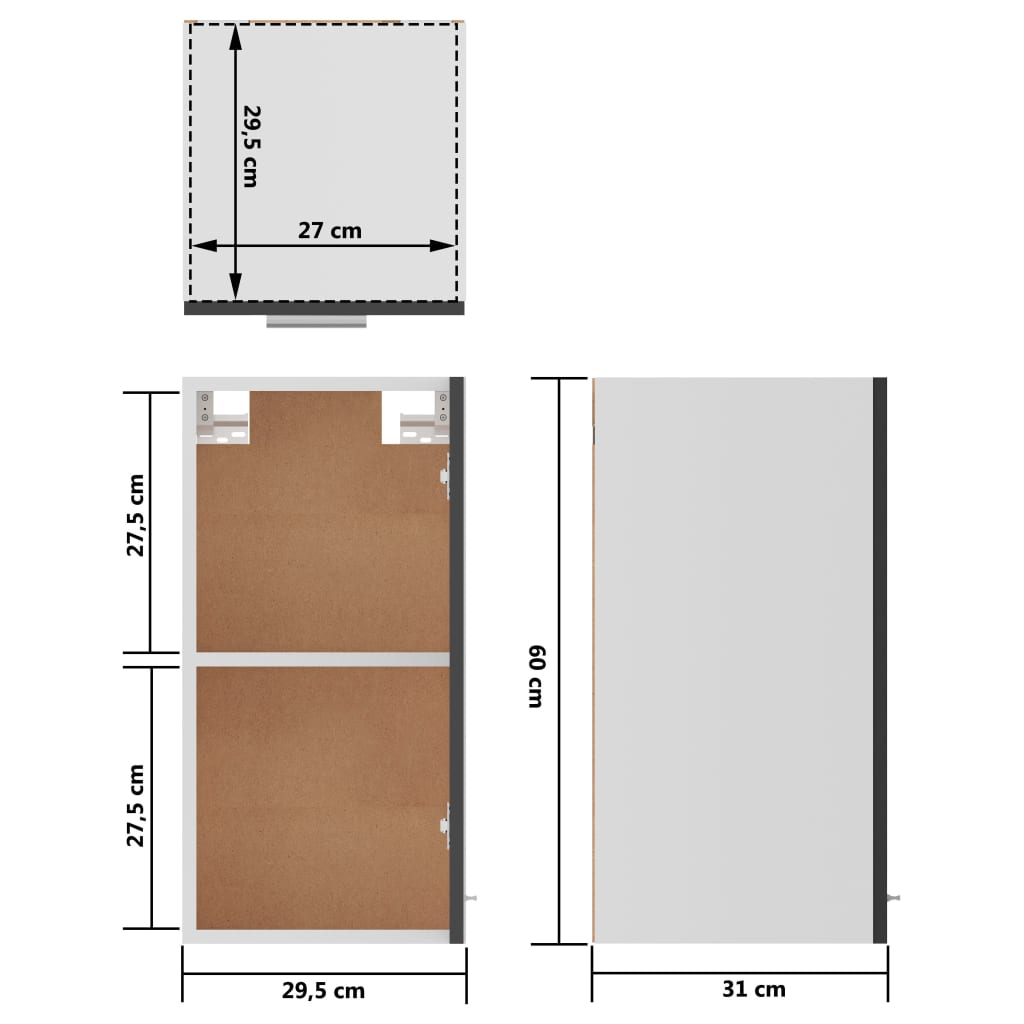 vidaXL köögikapp, hall, 29,5 x 31 x 60 cm, puitlaastplaat
