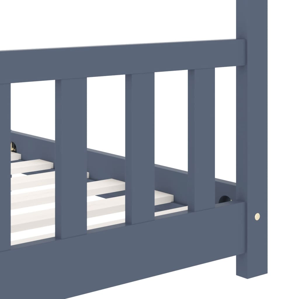 vidaXL laste voodiraam, hall, tugevast männipuidust, 90 x 200 cm